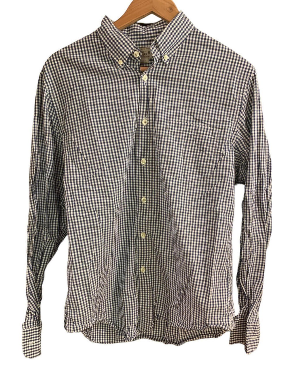 J Crew Men Size Med Blue Micro Check Button Up Shirt Long Sleeve Classic Fit
